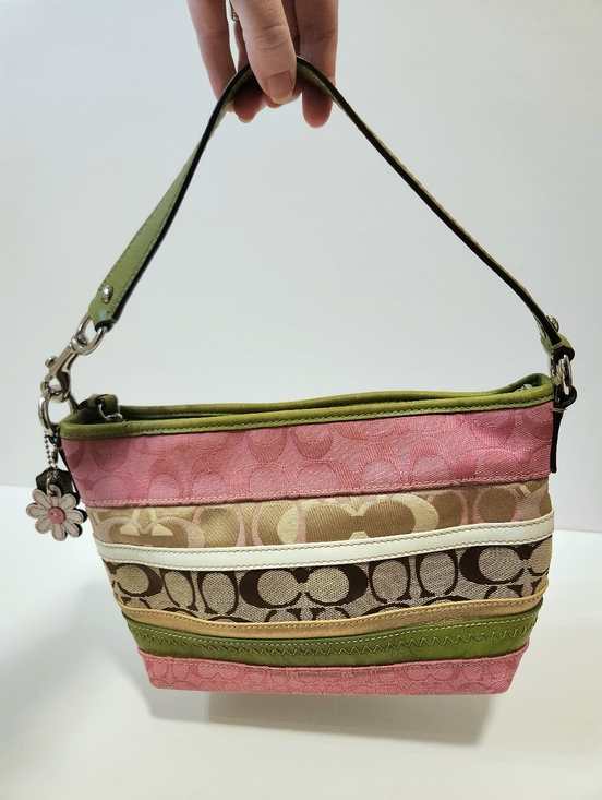 RARE Vtg Coach Mini Bleecker Pink Green Patchwork Bag F14725 + Flower Charm - Picture 10 of 16